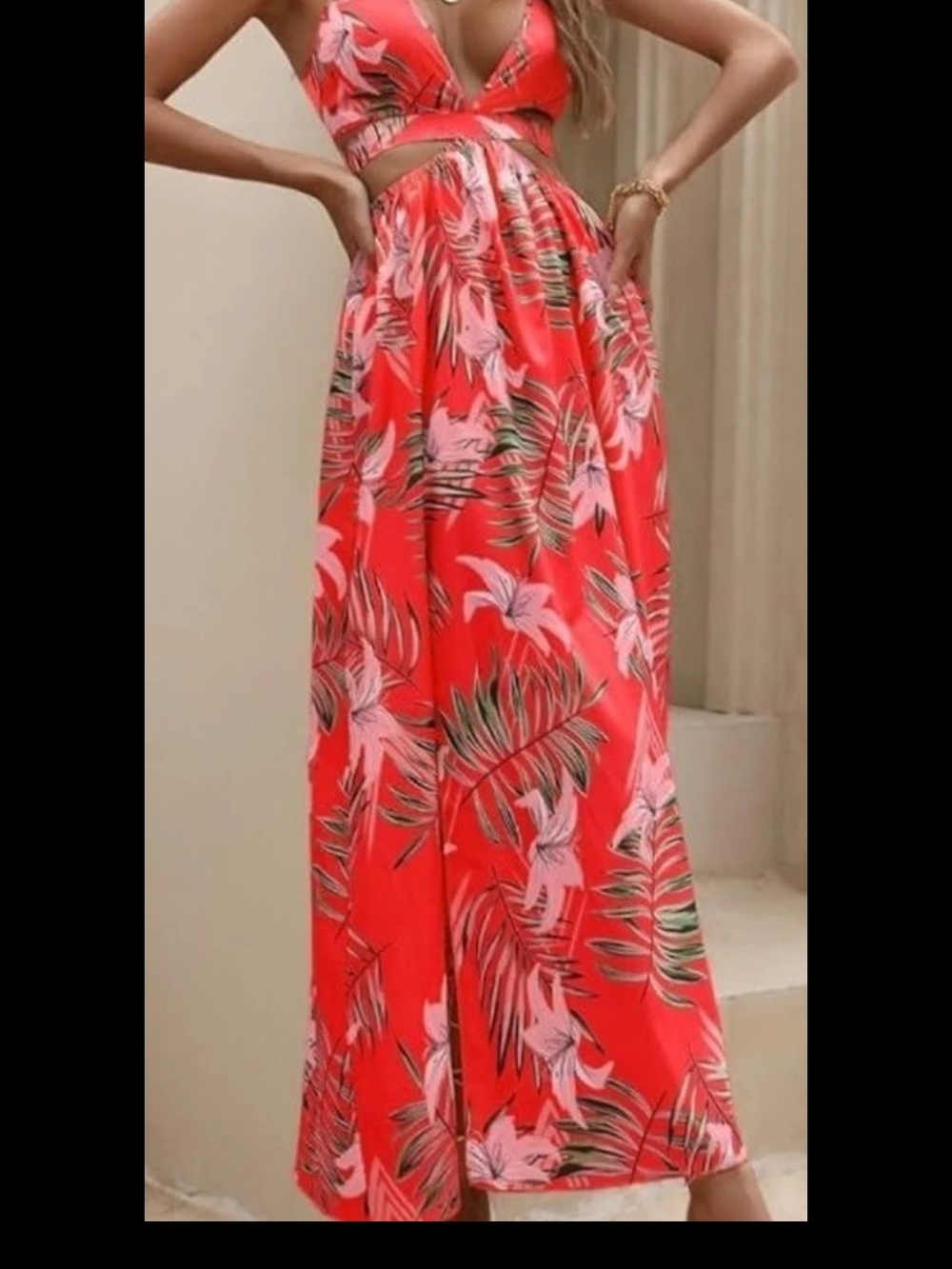 Summer Dress V Neck Maxi Floral Dress Side Slit Tropical Hawai